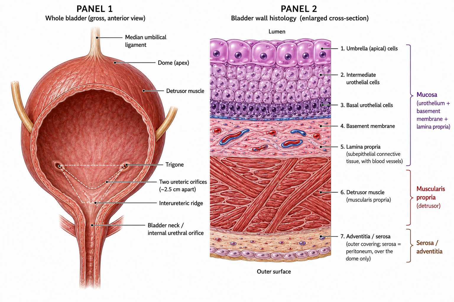 Bladder — whole organ and wall histology